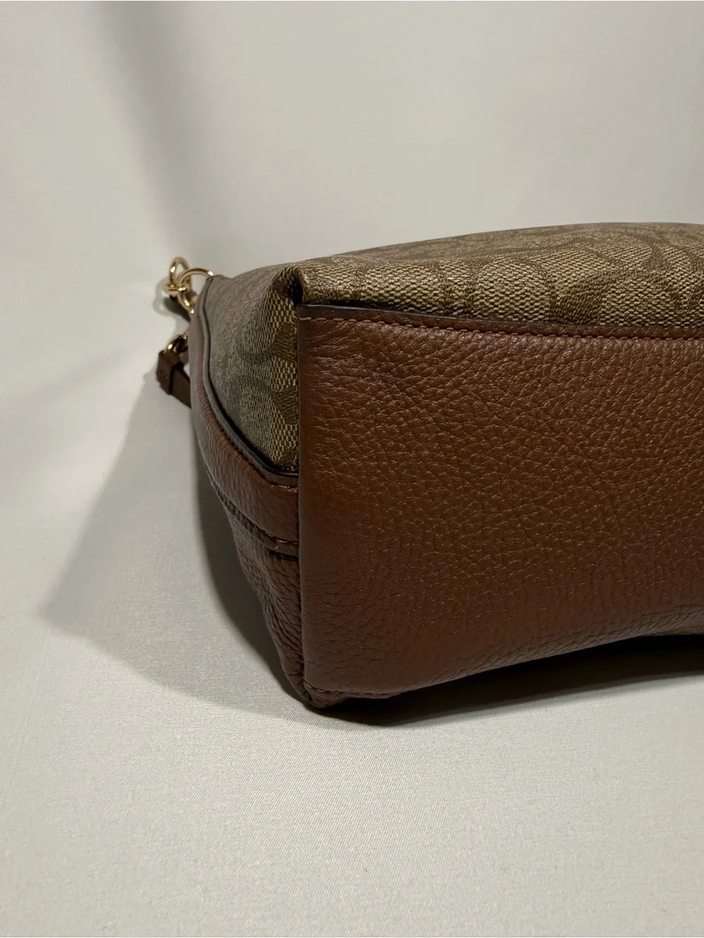 Coach Brown Signature Canvas and Leather Shoulder Bag with Gold Hardware